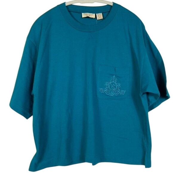 NWT VINTAGE Victoria's Secret Teal Blue Short Sleeve Pocket Sleep T-Shirt M/L 10 - Picture 1 of 8